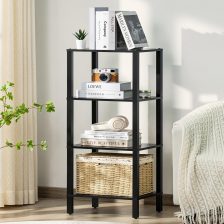 4 Tier Tall Wooden Bookshelf with Storage - Small Bookcase for Small Spaces, Small Shelf for Living Room, Office, Bedroom, Kitchen - Industrial Modern Black Book Shelf