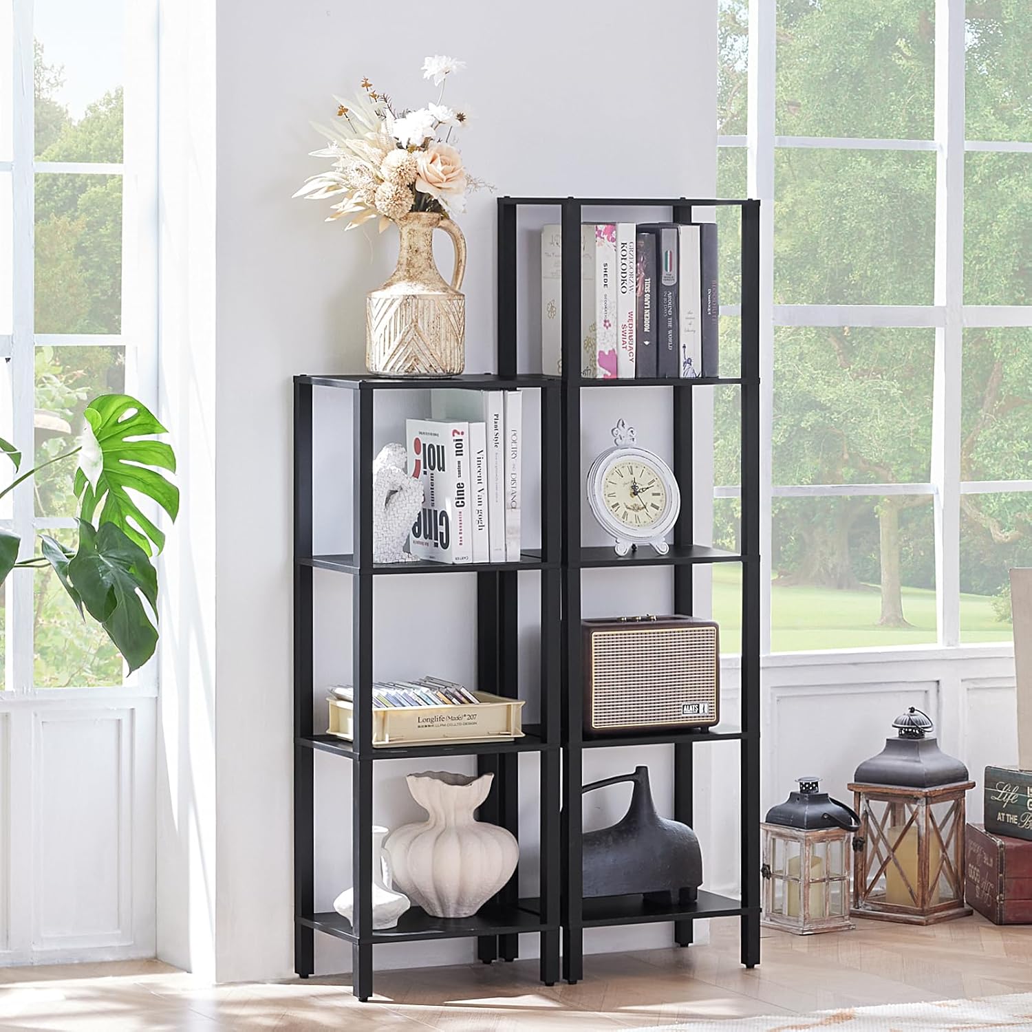 4 Tier Tall Wooden Bookshelf with Storage - Small Bookcase for Small Spaces, Small Shelf for Living Room, Office, Bedroom, Kitchen - Industrial Modern Black Book Shelf - Image 4