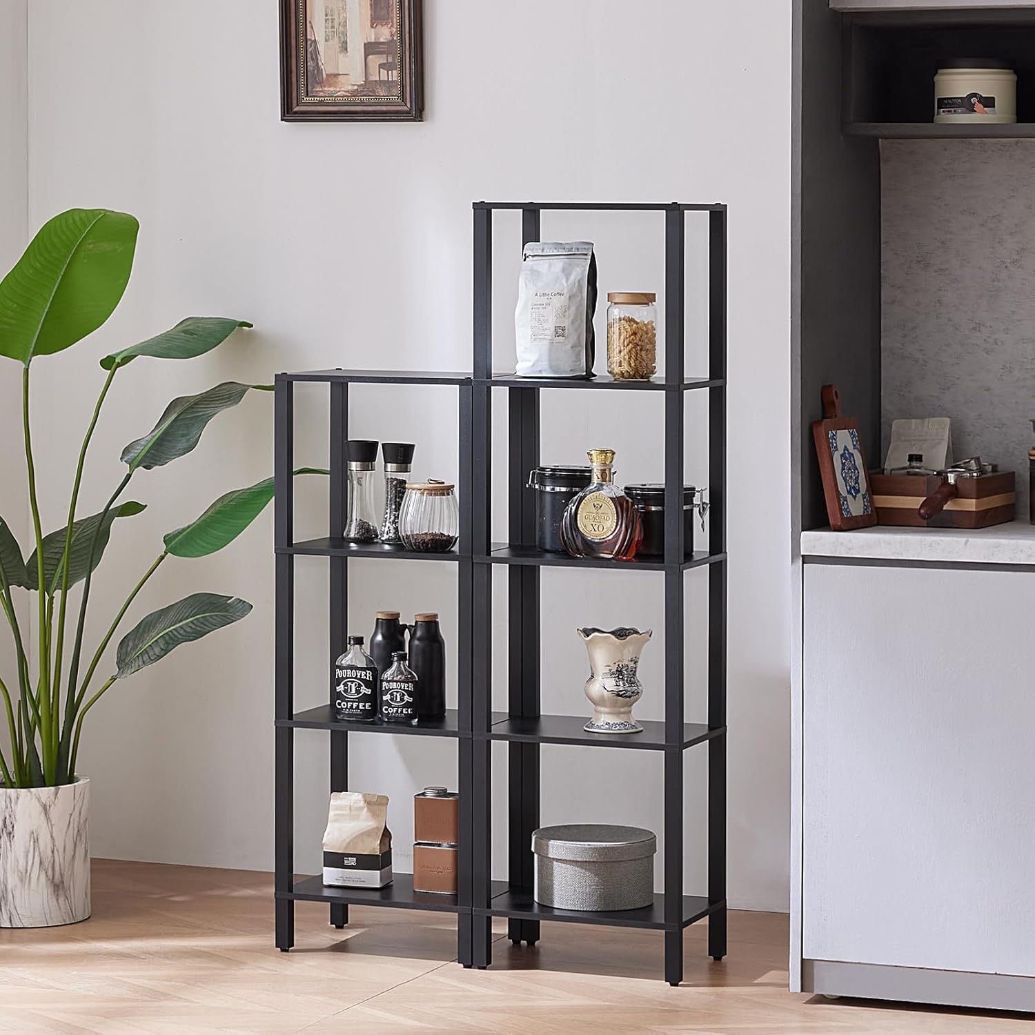4 Tier Tall Wooden Bookshelf with Storage - Small Bookcase for Small Spaces, Small Shelf for Living Room, Office, Bedroom, Kitchen - Industrial Modern Black Book Shelf - Image 6