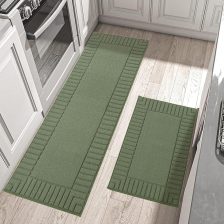 BEQHAUSE-Kitchen-Rugs-Non-Slip-Kitchen-Mats-for-Floor Machine Washable Kitchen Rugs 2 Pieces Kitchen Carpet Runner with TPR Backing,Green,24x35inch/24x60inch