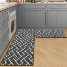 hicorfe Kitchen Rugs and Mats Sets,Non-Slip 2 Pieces Absorbent 100% Polypropylene Rug,Comfort Kitchen Runner Mat,Washable for Kitchen,Sink,Laundry(20" x 31.5" Plus 20" x 48",Grey)